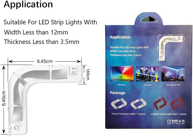 BOXPUT L - Shape LED Light Strip Connectors LED Light Strip Corner Connection Holder Replacement LED Strip Mounting Clips Gapless Connectors for 8mm-12mm LED Strip Lights CH1 (Clear White) - Image 4